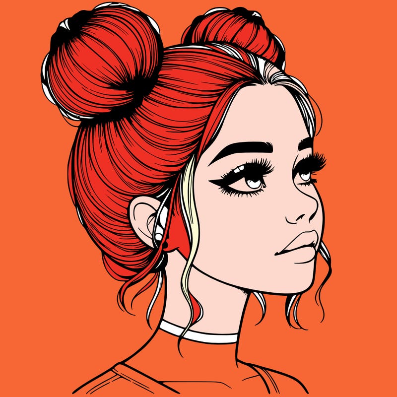 realistic girl with buns on the top of her head