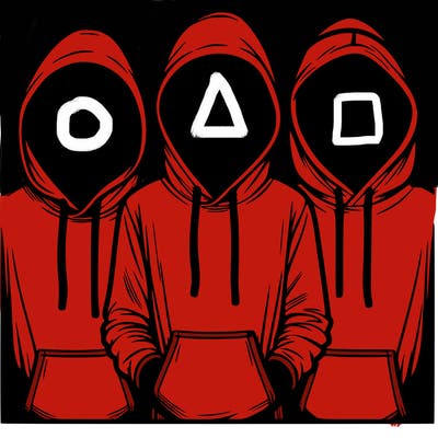 3 faceless people in  hoodies