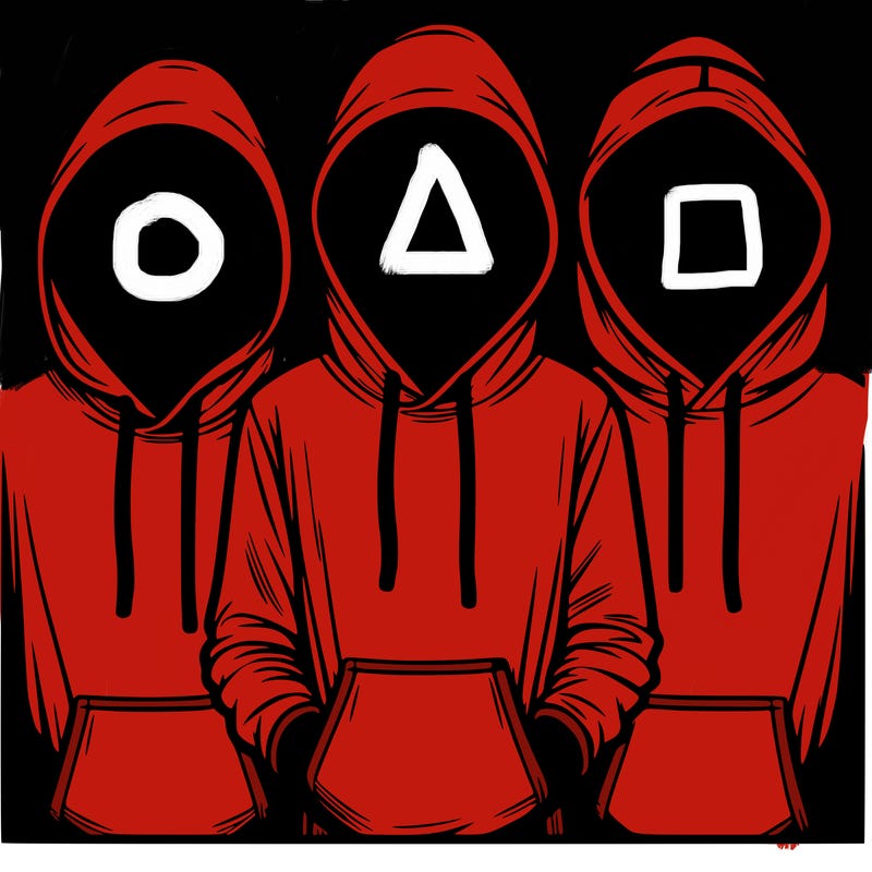 3 faceless people in  hoodies