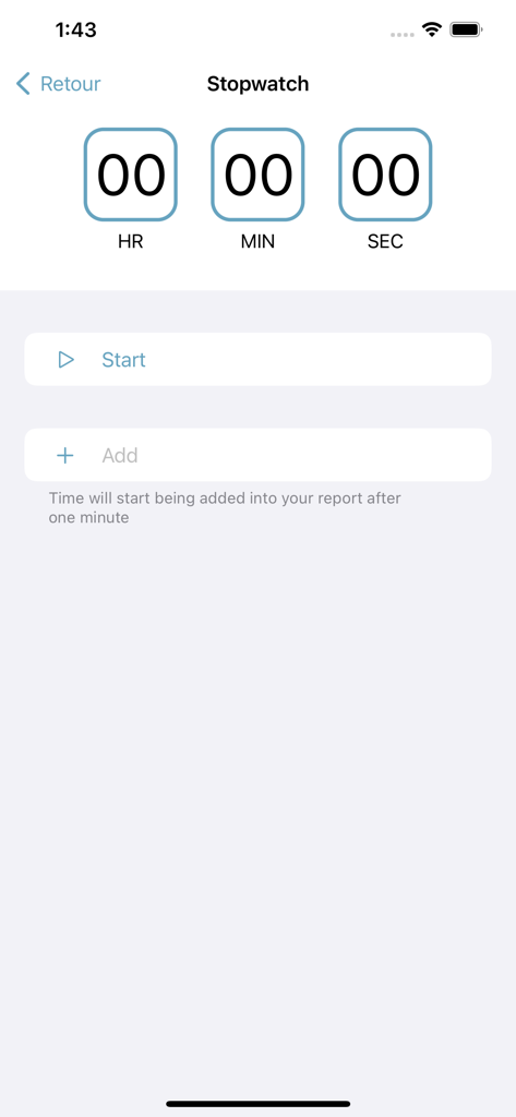 MyMinistryApp - Stopwatch screen in MyMinistryApp for tracking preaching and ministry hours