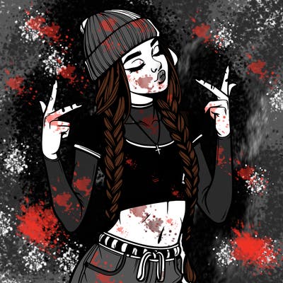 realistic teenage girl with braids and a beanie and crop top doing 🫶🏼