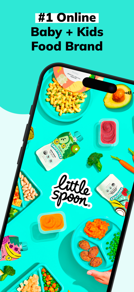 Little Spoon - Little Spoon mobile app interface showcasing a variety of healthy baby and kids food options like smoothies and balanced meal plates