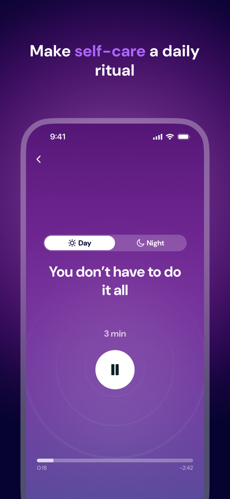 Screen showing a three minute mindfulness meditation ritual in the Musa app.