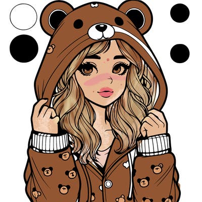 realistic girl in a animal pjs hoodie