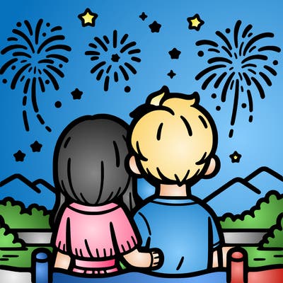 couple watching fireworks