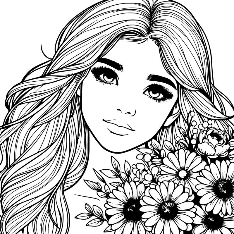 realistic girl with flowers