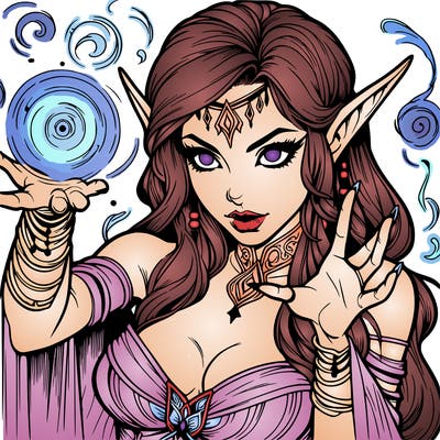 realistic scary beautiful elf sorceress casting spell