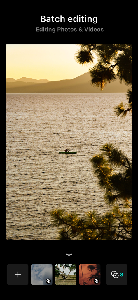 Liit - Photo & Video Editor - Interface of Liit app showing the batch editing feature for photos and videos