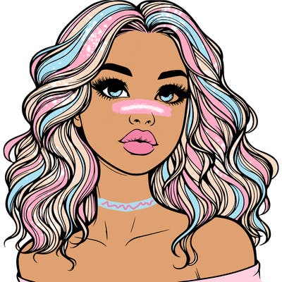 realistic girl with wavy hair and lips