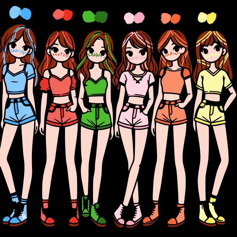 a group of girls wearing crop tops and shorts