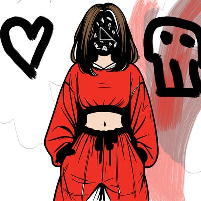 realistic girl faceless with baggy pants and a crop top