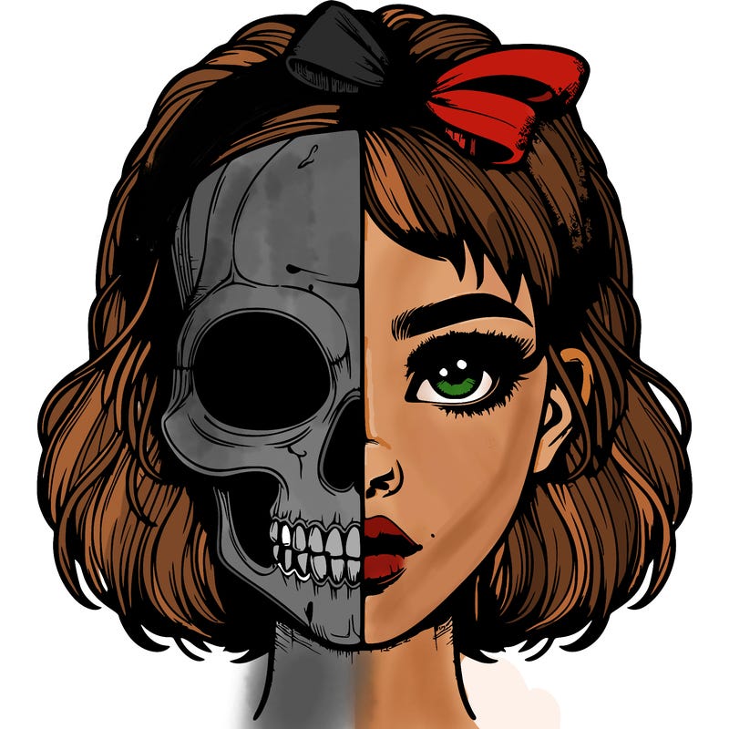 realistic girl with half skull mask