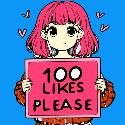 a girl holding a sign saying 100 likes please
