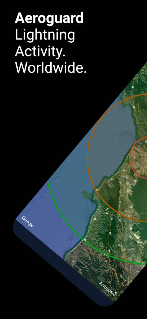 Atmoguard - Atmoguard app screen showing worldwide lightning activity on a satellite map