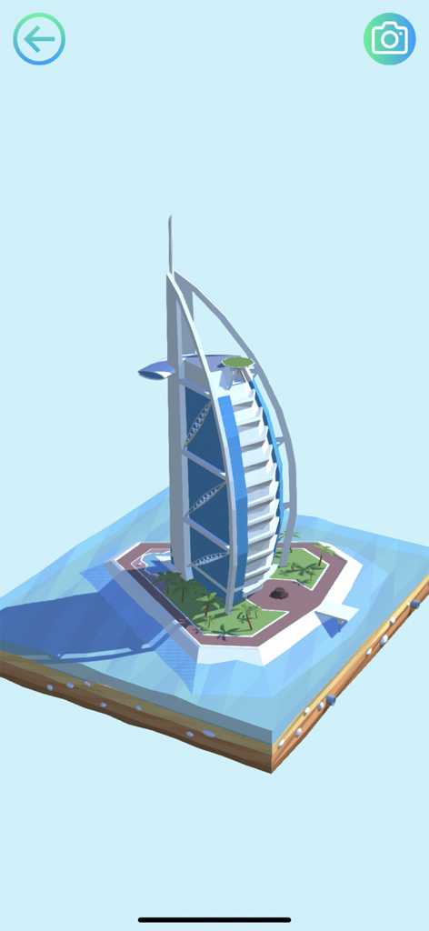 ドバイのブルジュ・アル・アラブ・ホテルのローポリ3Dインタラクティブモデル