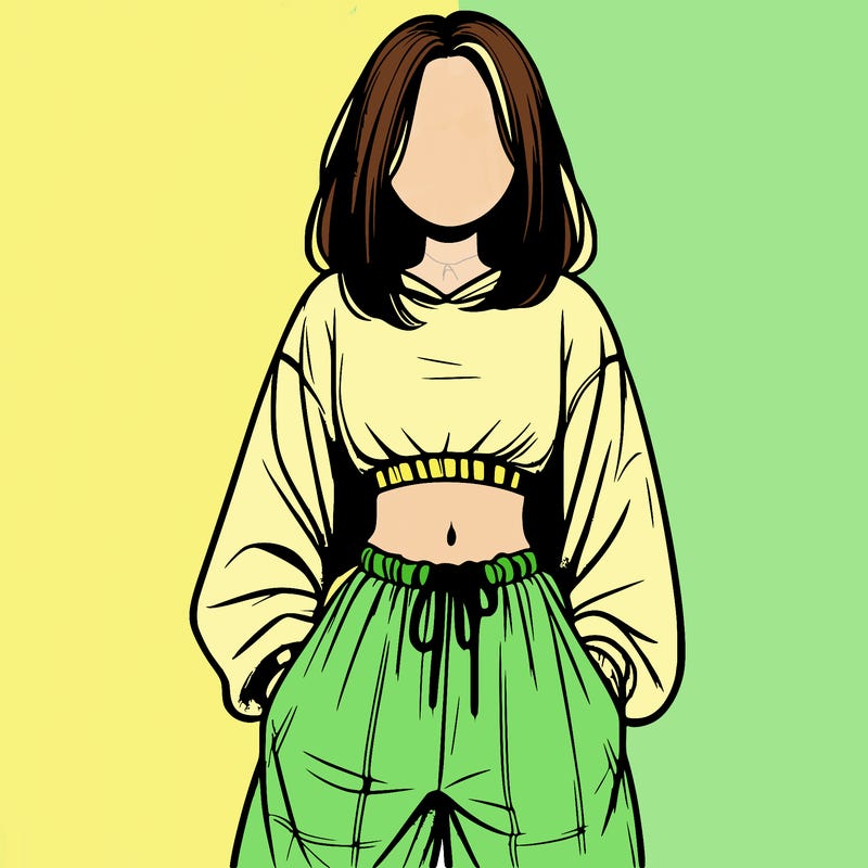 realistic girl faceless with baggy pants and a crop top
