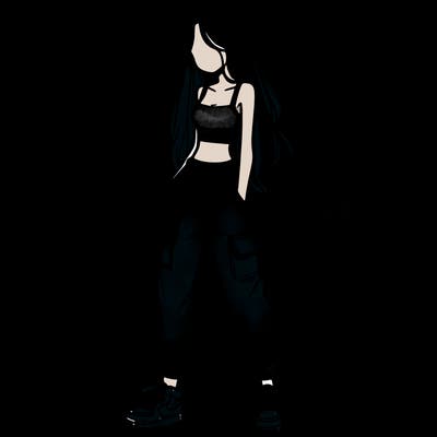 girl in baggy pants crop top and long hair
