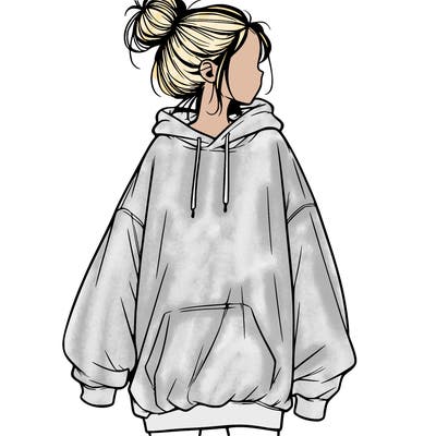 realistic girl with a oversized sweatshirt on and a bun