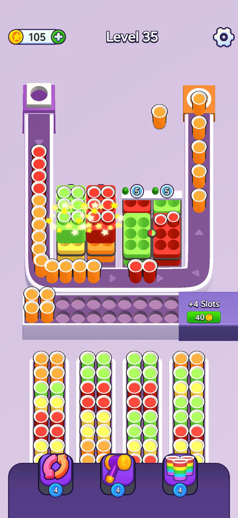 Coffee Factory - Sort Games - Coffee cups on a conveyor belt being sorted by color into crates in the Coffee Factory game