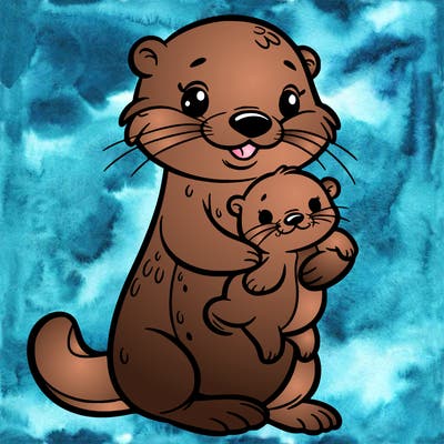 an otter holding a baby otter