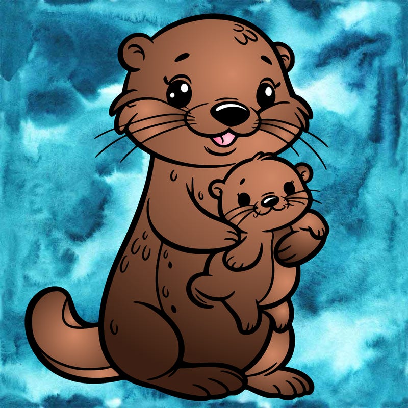 an otter holding a baby otter