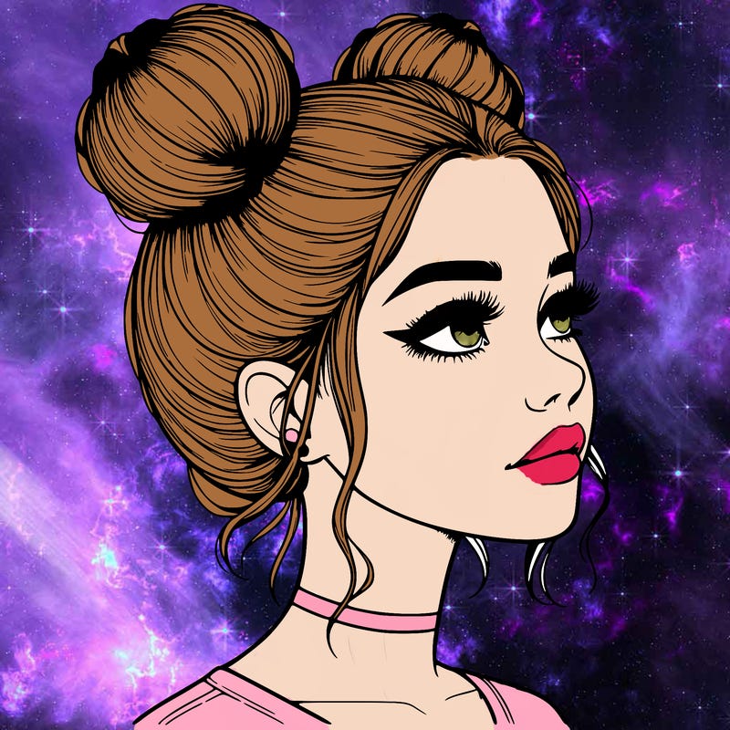 realistic girl with buns on the top of her head