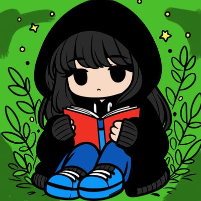 girl in oversized hoodie reading a book