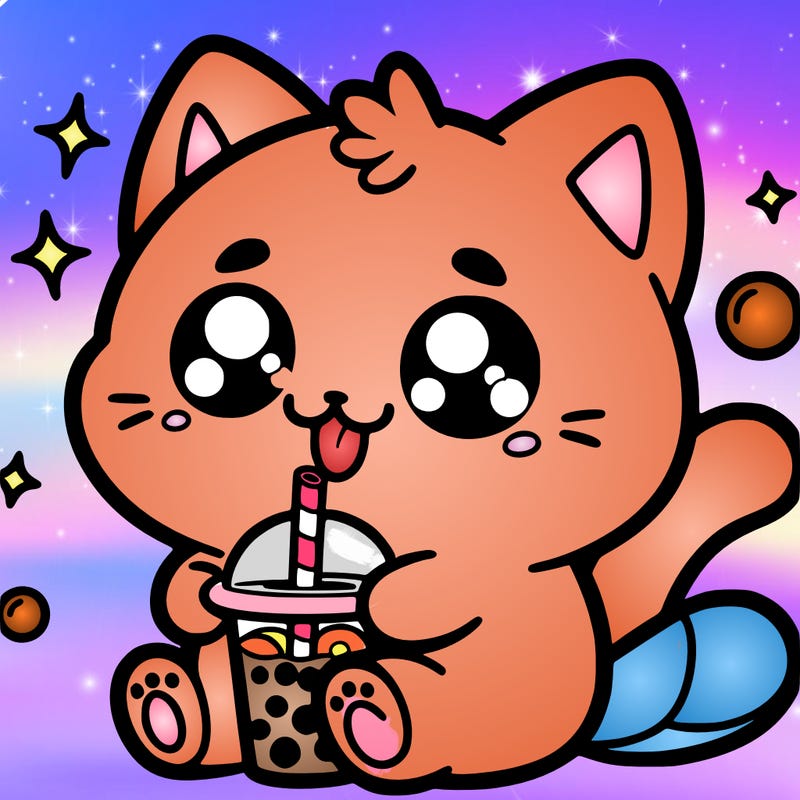 kawaii cute cat drinking boba