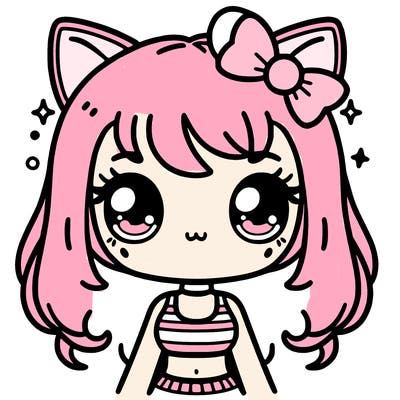 cute kawaii cat girl with crop top