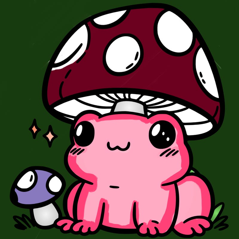 a cute frog with a mushroom hat