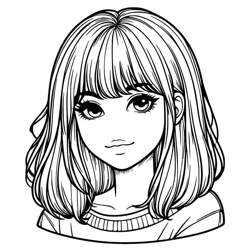 realistic girl with bangs and side hair