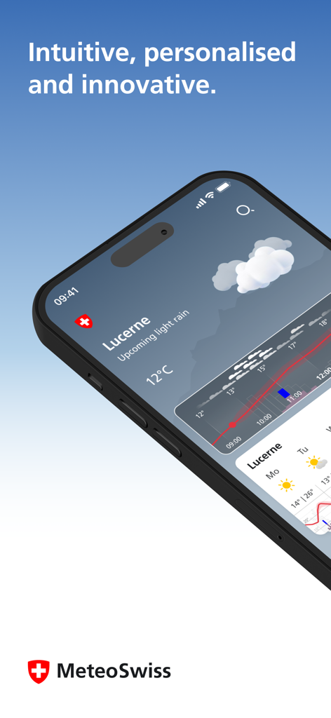 MeteoSwiss app dashboard displaying weather forecast for Lucerne