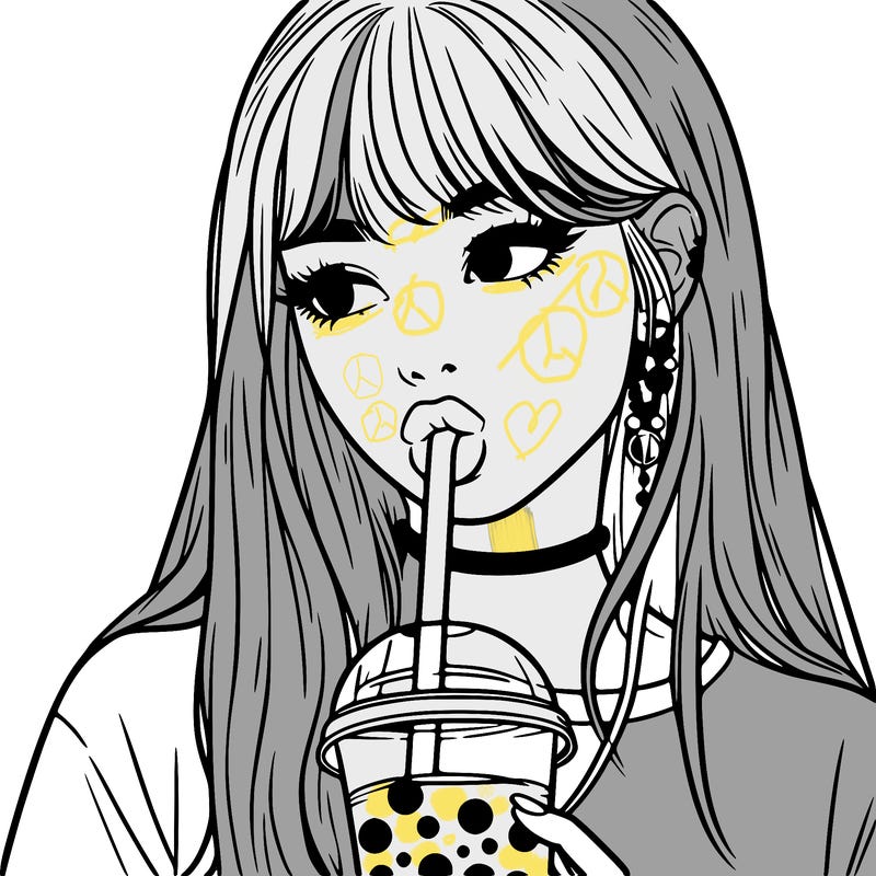 aesthetic realistic girl drinking boba