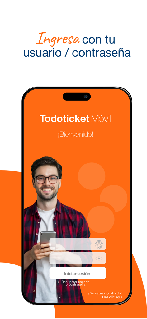 Todoticket - Login screen of Todoticket Movil finance app with biometric options