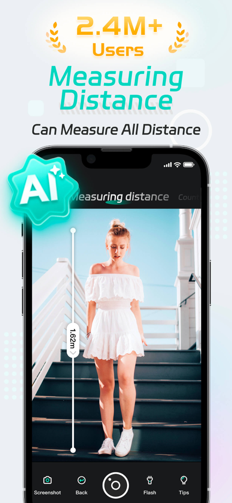 SmartScanner app measuring a woman's height using AI distance technology