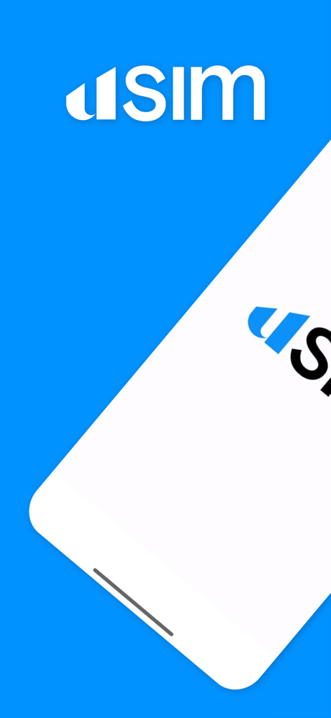 USim travel eSIM app splash screen with logo on a blue background