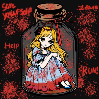 beautiful realistic girl trapped in bottle