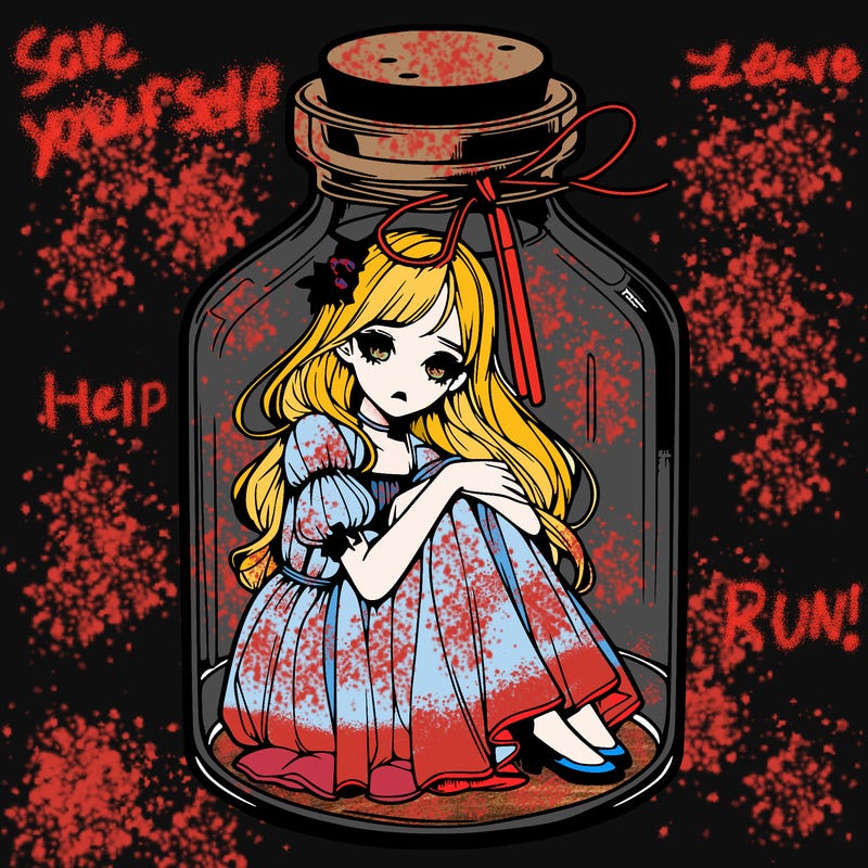 beautiful realistic girl trapped in bottle