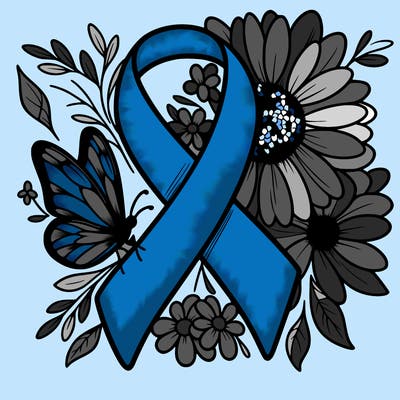 cancer awareness symbol with flowers and butterflies