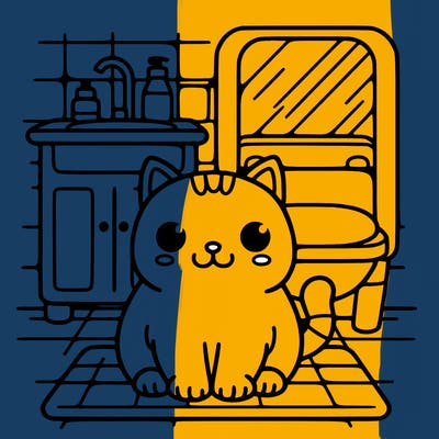 a cat sitting in the bathroom