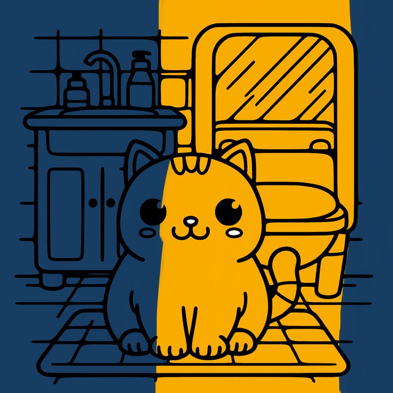 a cat sitting in the bathroom