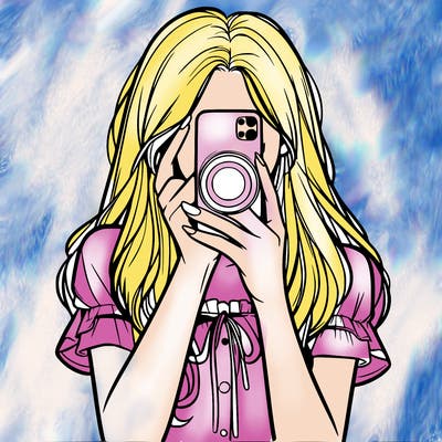 a realistic girl holding her phone taking pictures