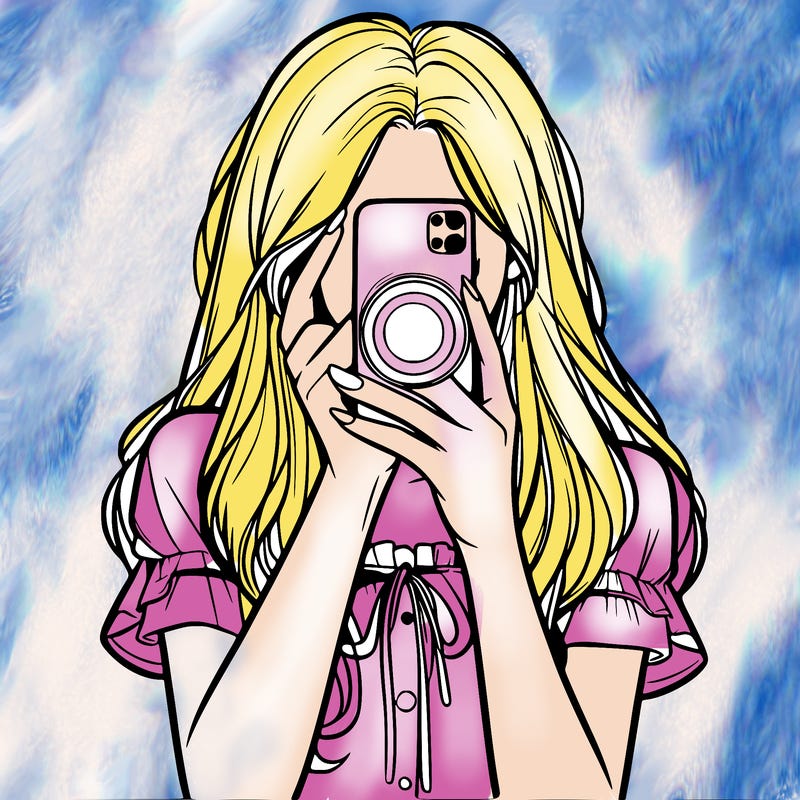 a realistic girl holding her phone taking pictures