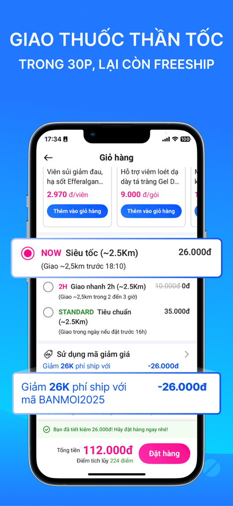 Oberfläche der MEDIGO-Mobil-App für schnelle Medikamentenlieferung mit Versandrabatten