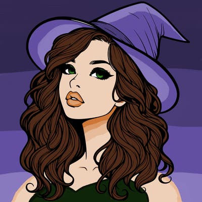 realistic witch girl with wavy hair and lips