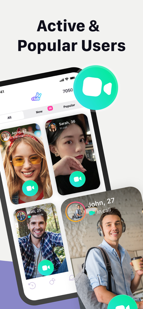Joi app interface showing a grid of popular and active user profiles for video chatting