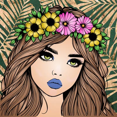realistic girl with flowers crown