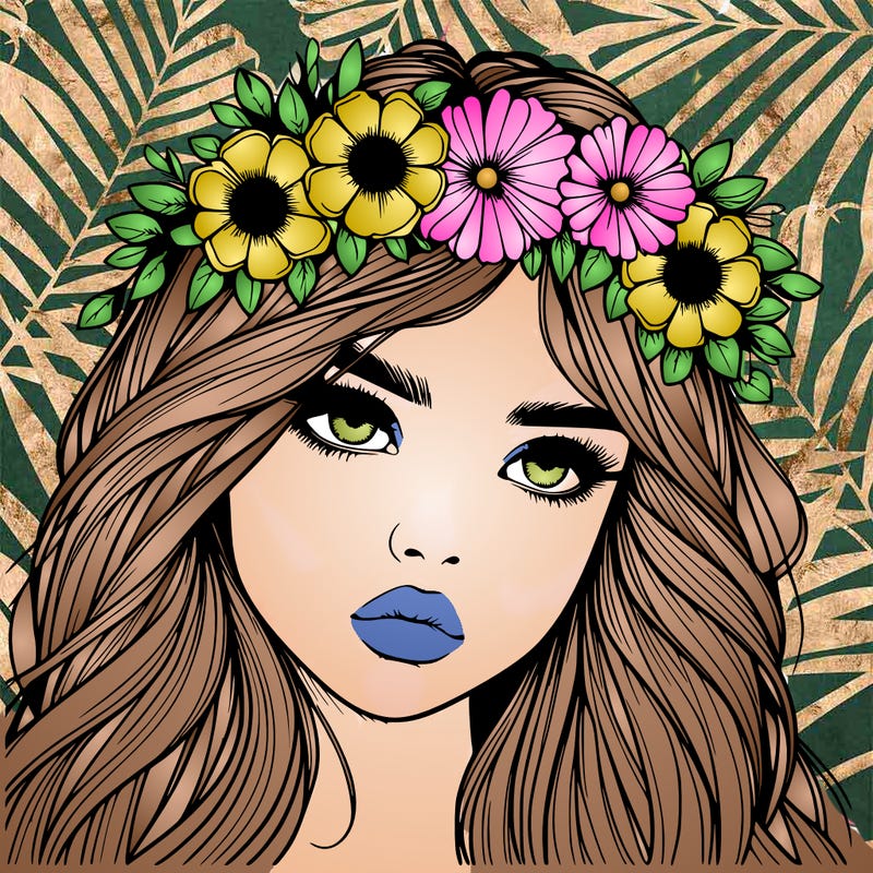 realistic girl with flowers crown