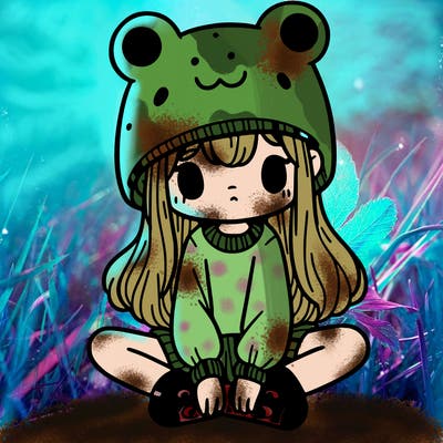 a girl wearing a frog hat and some frog socks