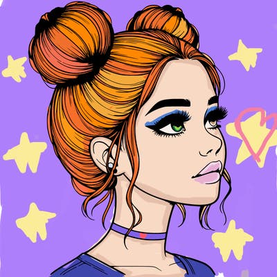 realistic girl with buns on the top of her head